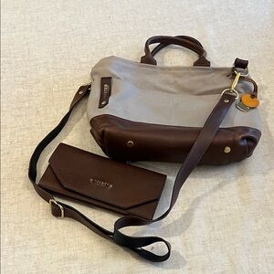 R. Riveter Brown and Gray Handbag with Matching Wallet